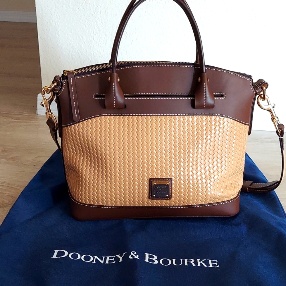 Dooney & Bourke Domed Satchel with Basket Weave Leather - Brown and Tan